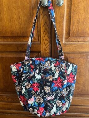 Vera Bradley Quilted Floral & Pinecone Tote in Black, Red, Blue